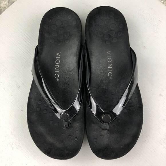 Vionic Women's Size 9 Davina Black Open Toe Supportive Slip On Flip Flops Sandal - Picture 3 of 11